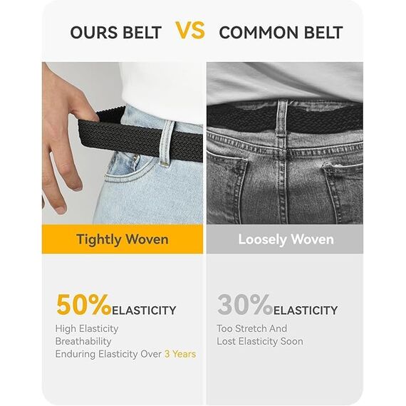 CHAOREN Elastischer Gürtel Herren, Stretch Gürtel Stoff ohne Löcher 35mm, Flechtgürtel für Golfhosen Lässige Shorts Jeans