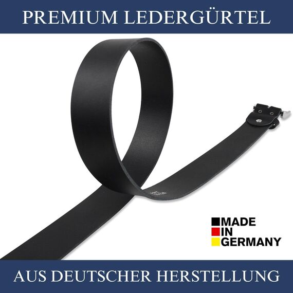 FOMAX Herren Ledergürtel aus Büffelleder, Gürtel Handgemacht, MADE IN GERMANY, für Männer Jeans Anzug, 38mm breit, Länge kürzbar, Echtleder schwarz (Bundweite 105cm)