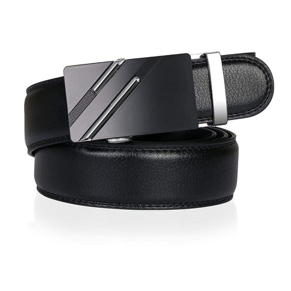 flintronic Herren Gürtel,Hochwertiges Leder material Ratsche Automatik Gürtel für Männer Ledergürtel Breite 3.5cm Länge 127CM-Schwarz (inkl Schlüsselbund & Geschenkbox)