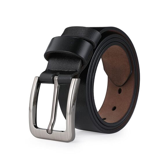 VRLEGEND Ledergürtel Herren 110-175cm Gürtel Leder Jean Business Metall Retro Jeansgürtel Vollrindleder 38mm Breite (120cm, Schwarz)