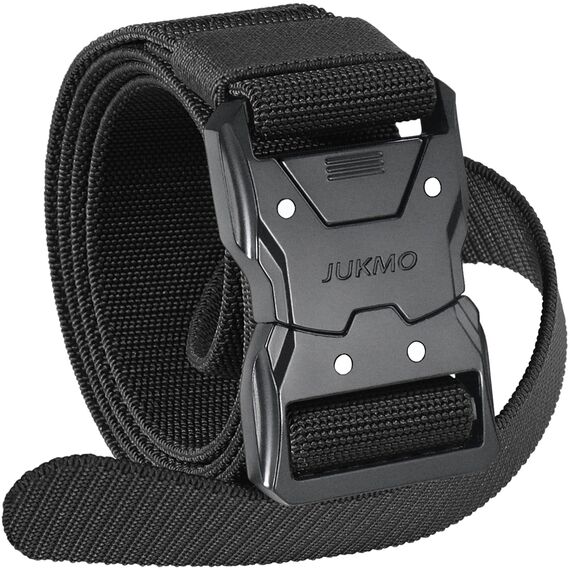 JUKMO Schnellverschluss Taktischer Gürtel, Militär Wandern 3,8cm Arbeit Gürtel mit Schwere Sicherheitsgurt Schnalle (M-für Taille 91cm-105cm (Länge 125cm), Schwarz)