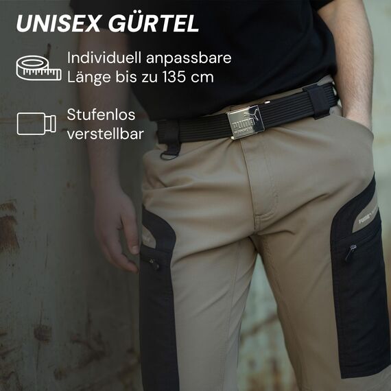 PUMA Workwear Gürtel Herren Schwarz – Stufenlos Verstellbar - Ohne Löcher - Mit Koppelschließe - Robust & Strapazierfähig - Länge: 135cm, beliebig kürzbar - Herren Gürtel für Arbeit & Freizeit