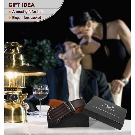 BULLIANT Gürtel Herren, Gürtel Ratsche Ledergürtel Automatikschließe für Herren Anzug Business Kleidung,Breit 35mm,Größe Angepasst(Dunkelbraun-105cm/28-34" taille verstellbar)