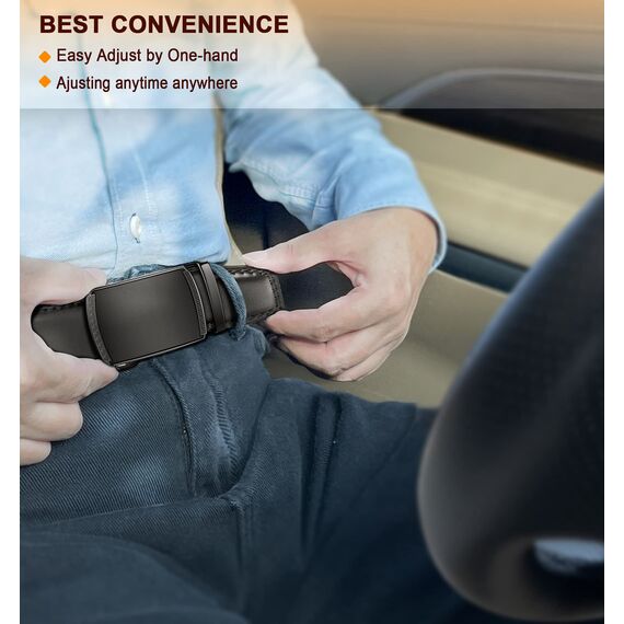 BULLIANT Gürtel Herren, Gürtel Ratsche Ledergürtel Automatikschließe für Herren Anzug Business Kleidung,Breit 35mm,Größe Angepasst(Schwarz-115cm/32-38" taille verstellbar)