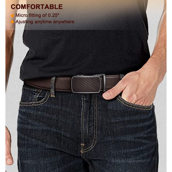 BULLIANT Gürtel Herren, Gürtel Ratsche Ledergürtel Automatikschließe für Herren Anzug Business Kleidung,Breit 35mm,Größe Angepasst(Dunkelbraun-110cm/30-36" taille verstellbar)