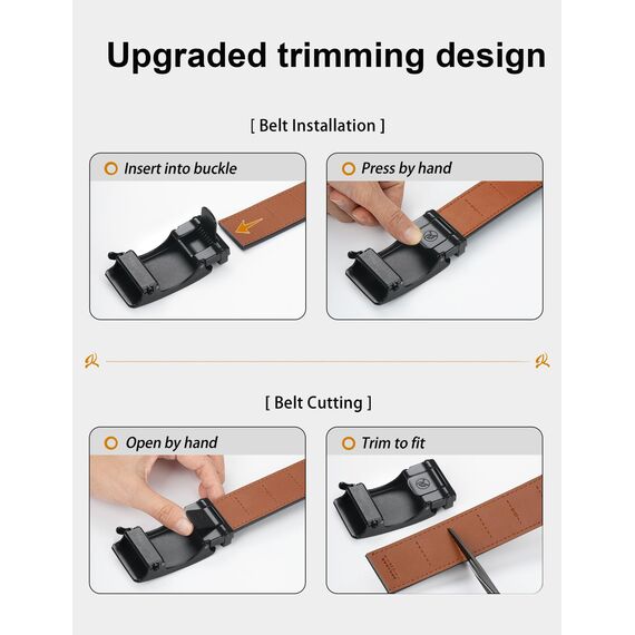JUKMO Gürtel Herren, Ledergürtel Ratsche Automatikschließe, 35mm Breit Gürtel (Achteck - Schwarz, L-106cm to 115cm Taille Verstellbar (Länge 135cm))