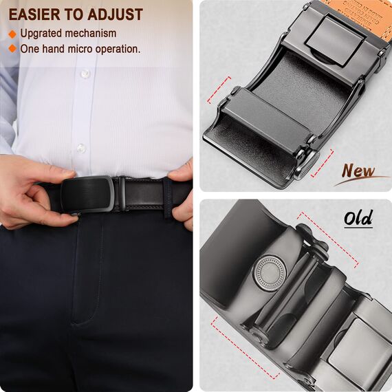 BULLIANT Gürtel Herren, Gürtel Ratsche Ledergürtel Automatikschließe für Herren Anzug Business Kleidung,Breit 35mm,Größe Angepasst(Schwarz-110cm/30-36" taille verstellbar)