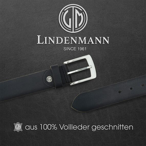 LINDENMANN Leder-Gürtel Herren 40 mm breit, Gürtel Herren Vollrindleder schwarz