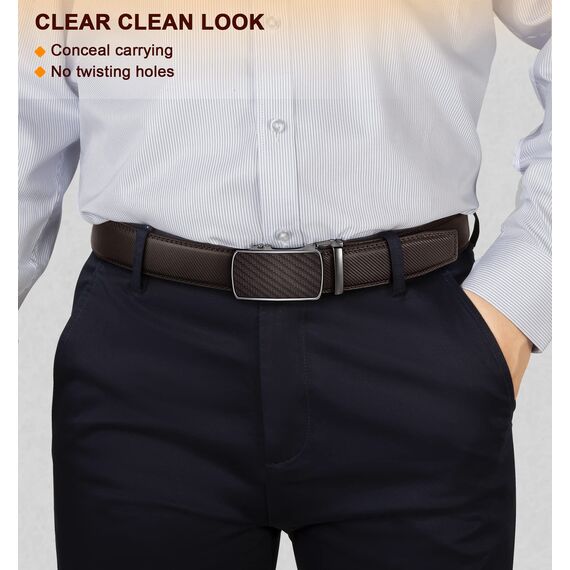 BULLIANT Gürtel Herren, Gürtel Ratsche Ledergürtel Automatikschließe für Herren Anzug Business Kleidung,Breit 35mm,Größe Angepasst(Dunkelbraun-110cm/30-36" taille verstellbar)