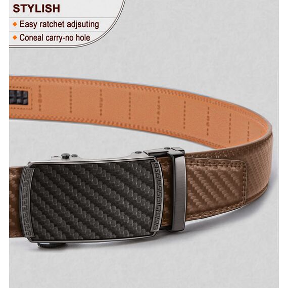 BULLIANT Gürtel Herren, Gürtel Ratsche Ledergürtel Automatikschließe für Herren Anzug Business Kleidung,Breit 35mm,Größe Angepasst(Tawny-120cm/34-40" taille verstellbar)