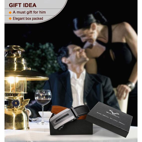 BULLIANT Gürtel Herren, Gürtel Ratsche Ledergürtel Automatikschließe für Herren Anzug Business Kleidung,Breit 35mm,Größe Angepasst(Schwarz-110cm/30-36" taille verstellbar)