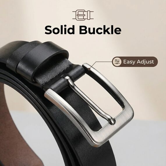 VRLEGEND Ledergürtel Herren 110-175cm Gürtel Leder Jean Business Metall Retro Jeansgürtel Vollrindleder 38mm Breite (120cm, Schwarz)