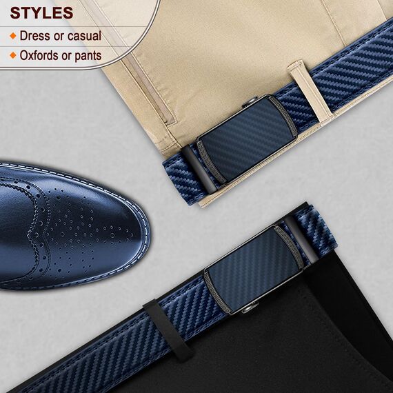 BULLIANT Gürtel Herren, Gürtel Ratsche Ledergürtel Automatikschließe für Herren Anzug Business Kleidung,Breit 35mm,Größe Angepasst(Navy Blau-115cm/32-38" taille verstellbar)