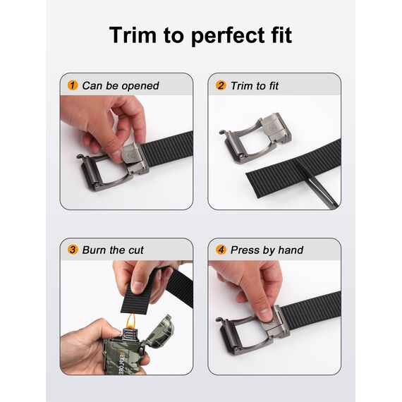 JUKMO Ratsche Gürtel Herren, Nylon Web Automatik Taktischer Arbeit Gürtel (Schwarz, Für Taille 60cm-105cm (Länge 120cm))