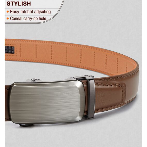BULLIANT Gürtel Herren, Gürtel Ratsche Ledergürtel Automatikschließe für Herren Anzug Business Kleidung,Breit 35mm,Größe Angepasst(Tawny-110cm/30-36" taille verstellbar)