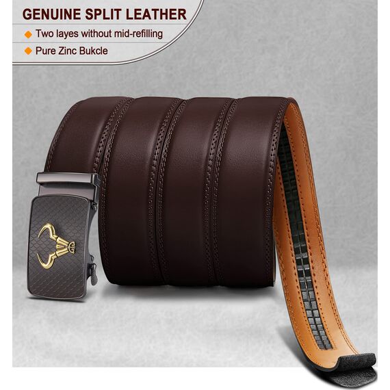 BULLIANT Gürtel Herren, Gürtel Ratsche Ledergürtel Automatikschließe für Herren Anzug Business Kleidung,Breit 35mm,Größe Angepasst(Kaffee Braun-115cm/32-38" taille verstellbar)