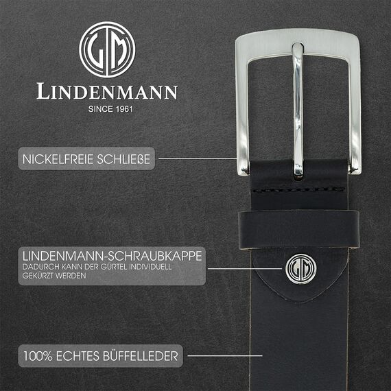 LINDENMANN Leder-Gürtel Herren 40 mm breit, Gürtel Herren Vollrindleder schwarz