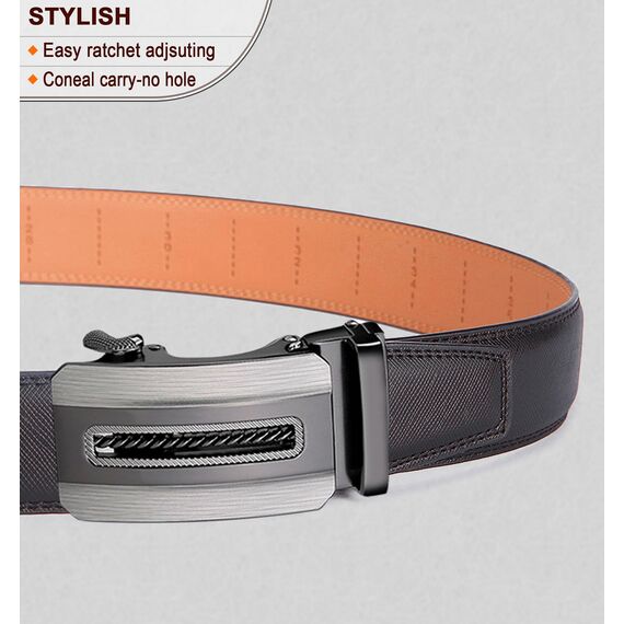 BULLIANT Gürtel Herren, Gürtel Ratsche Ledergürtel Automatikschließe für Herren Anzug Business Kleidung,Breit 35mm,Größe Angepasst(Schwarz-110cm/30-36" taille verstellbar)