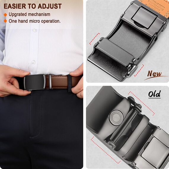 BULLIANT Gürtel Herren, Gürtel Ratsche Ledergürtel Automatikschließe für Herren Anzug Business Kleidung,Breit 35mm,Größe Angepasst(Roter Ziegelstein-115cm/32-38" taille verstellbar)