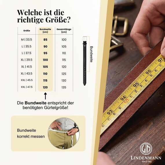 LINDENMANN Leder-Gürtel Herren 40 mm breit, Gürtel Herren Vollrindleder schwarz