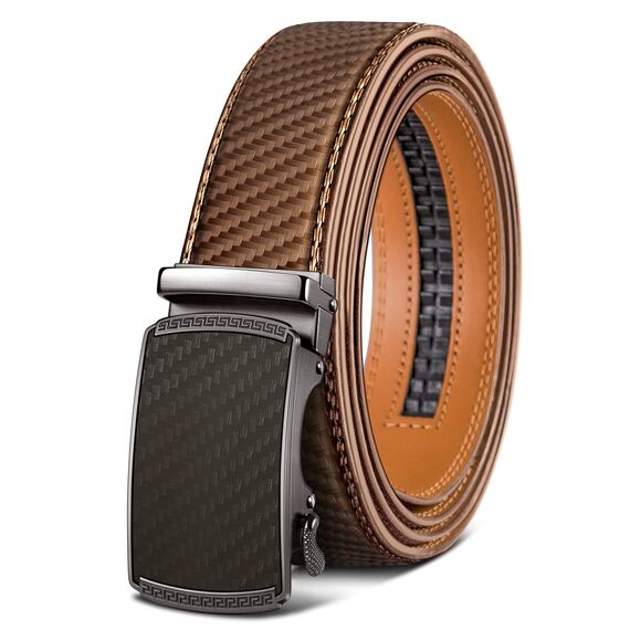 BULLIANT Gürtel Herren, Gürtel Ratsche Ledergürtel Automatikschließe für Herren Anzug Business Kleidung,Breit 35mm,Größe Angepasst(Tawny-105cm/28-34" taille verstellbar)