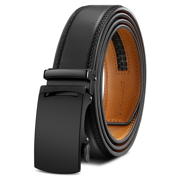 BULLIANT Gürtel Herren, Gürtel Ratsche Ledergürtel Automatikschließe für Herren Anzug Business Kleidung,Breit 35mm,Größe Angepasst(Schwarz-105cm/28-34" taille verstellbar)
