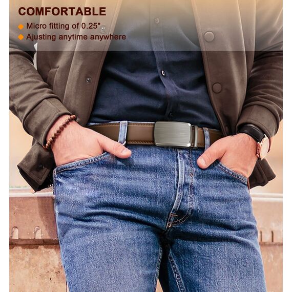 BULLIANT Gürtel Herren, Gürtel Ratsche Ledergürtel Automatikschließe für Herren Anzug Business Kleidung,Breit 35mm,Größe Angepasst(Tawny-110cm/30-36" taille verstellbar)