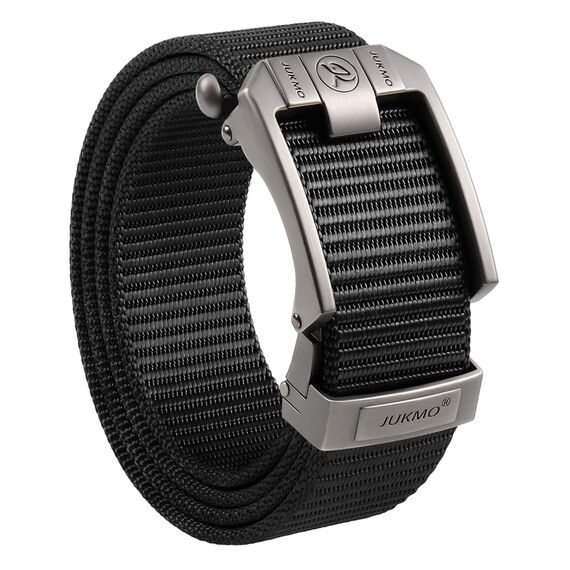 JUKMO Ratsche Gürtel Herren, Nylon Web Automatik Taktischer Arbeit Gürtel (Schwarz, Für Taille 60cm-105cm (Länge 120cm))