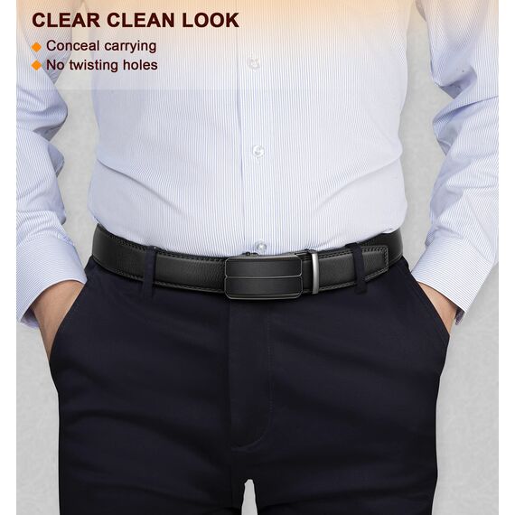 BULLIANT Gürtel Herren, Gürtel Ratsche Ledergürtel Automatikschließe für Herren Anzug Business Kleidung,Breit 35mm,Größe Angepasst(Schwarz-115cm/32-38" taille verstellbar)