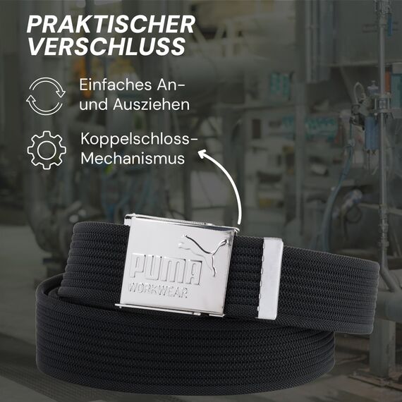PUMA Workwear Gürtel Herren Schwarz – Stufenlos Verstellbar - Ohne Löcher - Mit Koppelschließe - Robust & Strapazierfähig - Länge: 135cm, beliebig kürzbar - Herren Gürtel für Arbeit & Freizeit