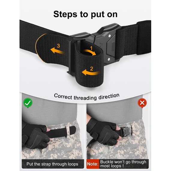 JUKMO Schnellverschluss Taktischer Gürtel, Militär Wandern 3,8cm Arbeit Gürtel mit Schwere Sicherheitsgurt Schnalle (M-für Taille 91cm-105cm (Länge 125cm), Schwarz)