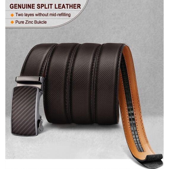 BULLIANT Gürtel Herren, Gürtel Ratsche Ledergürtel Automatikschließe für Herren Anzug Business Kleidung,Breit 35mm,Größe Angepasst(Dunkelbraun-110cm/30-36" taille verstellbar)