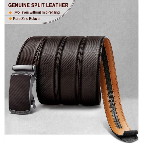 BULLIANT Gürtel Herren, Gürtel Ratsche Ledergürtel Automatikschließe für Herren Anzug Business Kleidung,Breit 35mm,Größe Angepasst(Dunkelbraun-115cm/32-38" taille verstellbar)