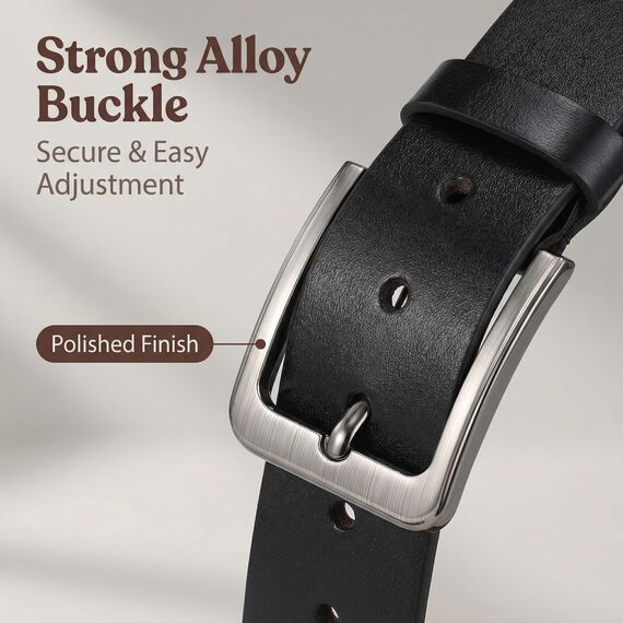 VRLEGEND Ledergürtel Herren 110-175cm Gürtel Leder Jean Business Metall Retro Jeansgürtel Vollrindleder 38mm Breite (120cm, Schwarz)