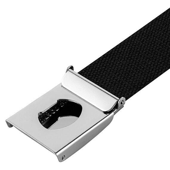 VINTAGE BASICS Unisex Stoffgürtel 130cm lang - 3,8cm breit - Herren und Damen Gürtel - Stufenlos verstellbarer Canvas Belt - Metallschnalle Schwarz