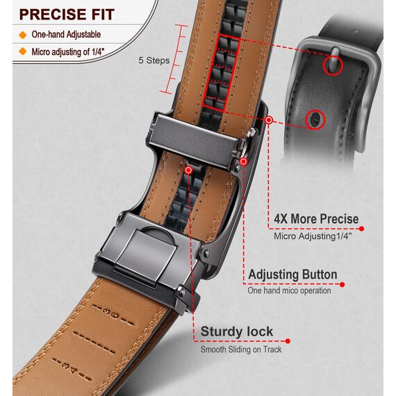 BULLIANT Gürtel Herren, Gürtel Ratsche Ledergürtel Automatikschließe für Herren Anzug Business Kleidung,Breit 35mm,Größe Angepasst(Tawny-115cm/32-38" taille verstellbar)