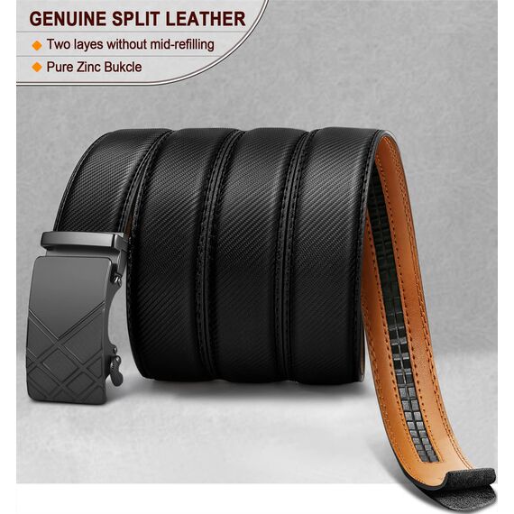 BULLIANT Gürtel Herren, Gürtel Ratsche Ledergürtel Automatikschließe für Herren Anzug Business Kleidung,Breit 35mm,Größe Angepasst(Schwarz-110cm/30-36" taille verstellbar)