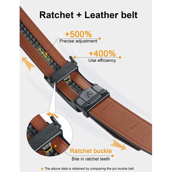 JUKMO Gürtel Herren, Ledergürtel Ratsche Automatikschließe, 35mm Breit Gürtel (Achteck - Schwarz, L-106cm to 115cm Taille Verstellbar (Länge 135cm))