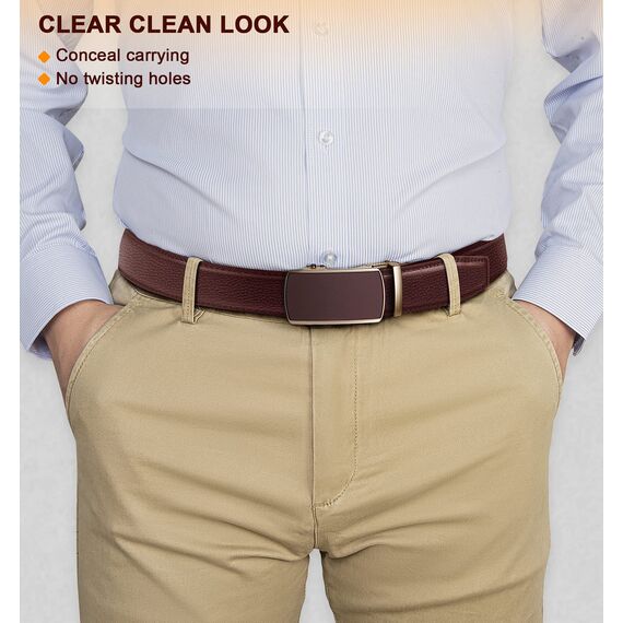 BULLIANT Gürtel Herren, Gürtel Ratsche Ledergürtel Automatikschließe für Herren Anzug Business Kleidung,Breit 35mm,Größe Angepasst(Hellbraun-120cm/34-40" taille verstellbar)