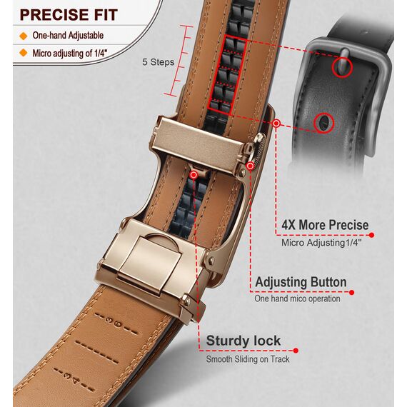 BULLIANT Gürtel Herren, Gürtel Ratsche Ledergürtel Automatikschließe für Herren Anzug Business Kleidung,Breit 35mm,Größe Angepasst(Hellbraun-120cm/34-40" taille verstellbar)