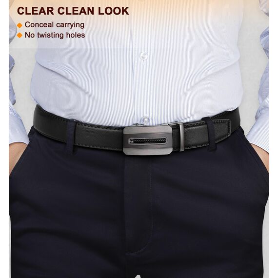 BULLIANT Gürtel Herren, Gürtel Ratsche Ledergürtel Automatikschließe für Herren Anzug Business Kleidung,Breit 35mm,Größe Angepasst(Schwarz-110cm/30-36" taille verstellbar)