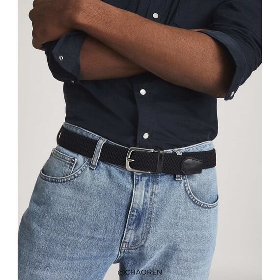 CHAOREN Elastischer Gürtel Herren, Stretch Gürtel Stoff ohne Löcher 35mm, Flechtgürtel für Golfhosen Lässige Shorts Jeans