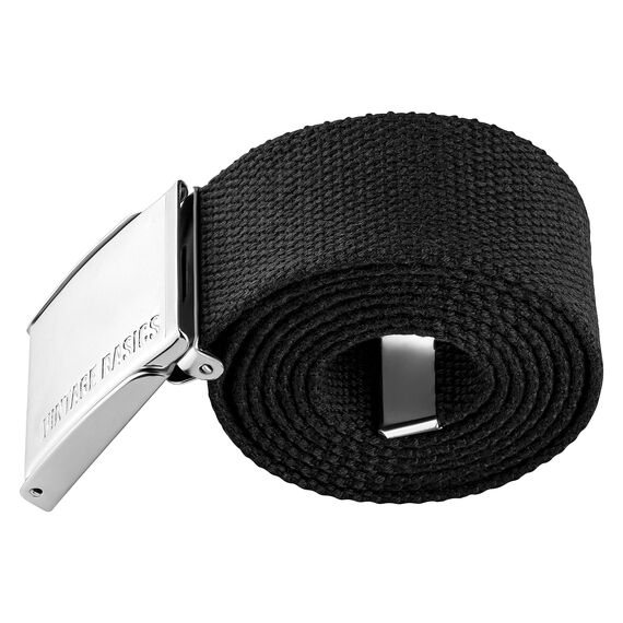 VINTAGE BASICS Unisex Stoffgürtel 130cm lang - 3,8cm breit - Herren und Damen Gürtel - Stufenlos verstellbarer Canvas Belt - Metallschnalle Schwarz