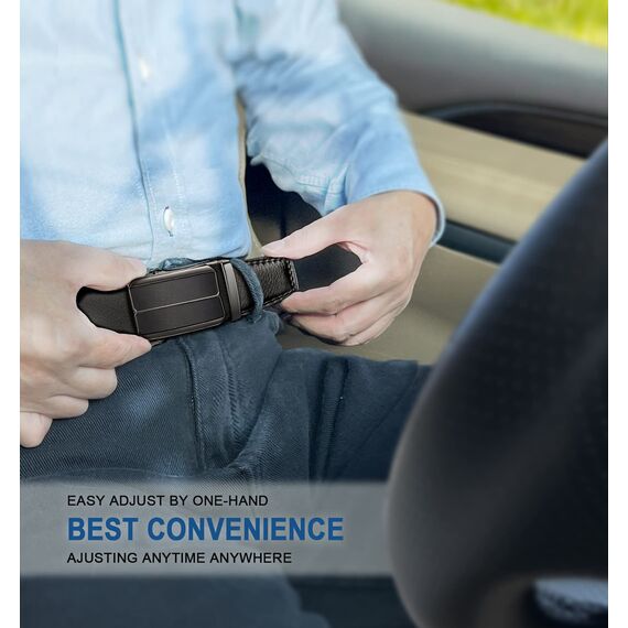 BULLIANT Gürtel Herren, Gürtel Ratsche Ledergürtel Automatikschließe für Herren Anzug Business Kleidung,Breit 35mm,Größe Angepasst,Schwarz1,125cm/36-42" taille verstellbar