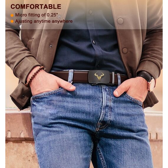 BULLIANT Gürtel Herren, Gürtel Ratsche Ledergürtel Automatikschließe für Herren Anzug Business Kleidung,Breit 35mm,Größe Angepasst(Kaffee Braun-125cm/36-42" taille verstellbar)