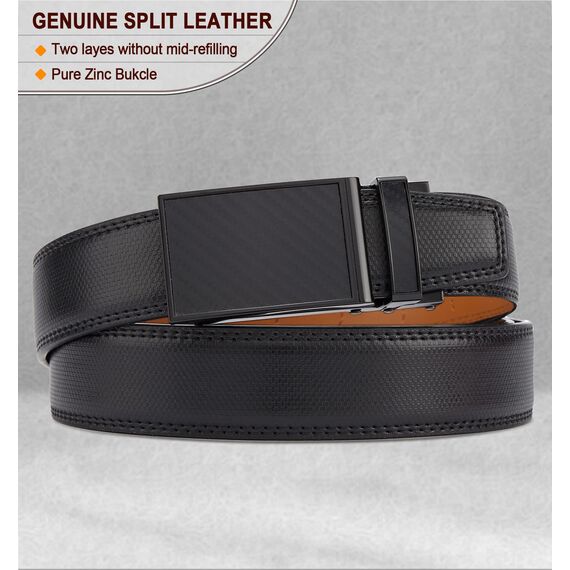 BULLIANT Gürtel Herren, Gürtel Ratsche Ledergürtel Automatikschließe für Herren Anzug Business Kleidung,Breit 35mm,Größe Angepasst(Schwarz,125cm/36-42" taille verstellbar)