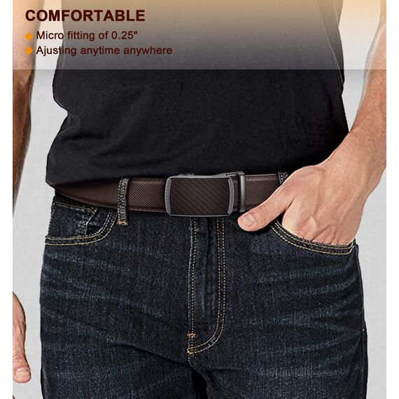 BULLIANT Gürtel Herren, Gürtel Ratsche Ledergürtel Automatikschließe für Herren Anzug Business Kleidung,Breit 35mm,Größe Angepasst(Dunkelbraun-125cm/36-42" taille verstellbar)