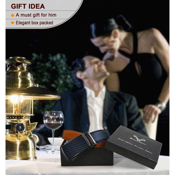 BULLIANT Gürtel Herren, Gürtel Ratsche Ledergürtel Automatikschließe für Herren Anzug Business Kleidung,Breit 35mm,Größe Angepasst(Antique Blue-150cm/44-52" taille verstellbar)