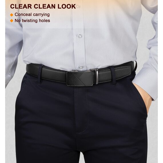 BULLIANT Gürtel Herren, Gürtel Ratsche Ledergürtel Automatikschließe für Herren Anzug Business Kleidung,Breit 35mm,Größe Angepasst(Schwarz-120cm/34-40" taille verstellbar)