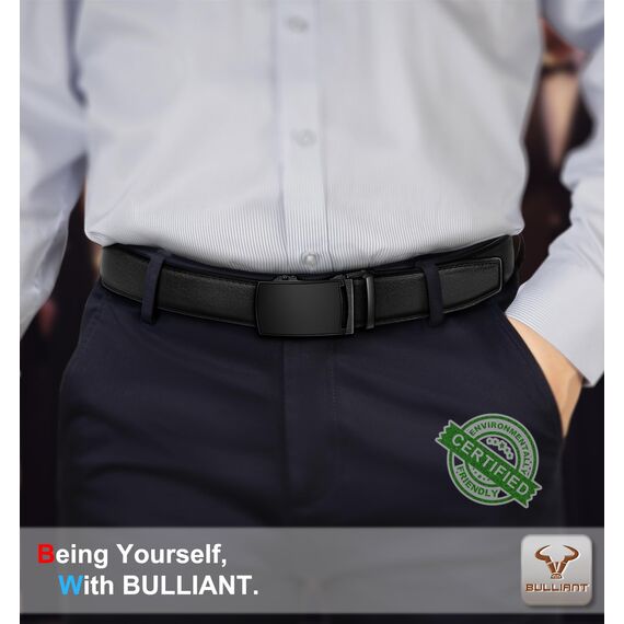 BULLIANT Gürtel Herren, Gürtel Ratsche Ledergürtel Automatikschließe für Herren Anzug Business Kleidung,Breit 35mm,Größe Angepasst(Schwarz-125cm/36-42" taille verstellbar)